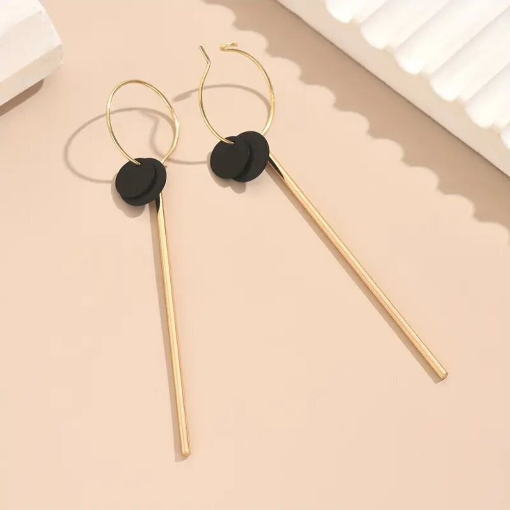 NEW Gold hoop earrings, black dangle earrings, gold and black jewelry - Picture 2 of 4